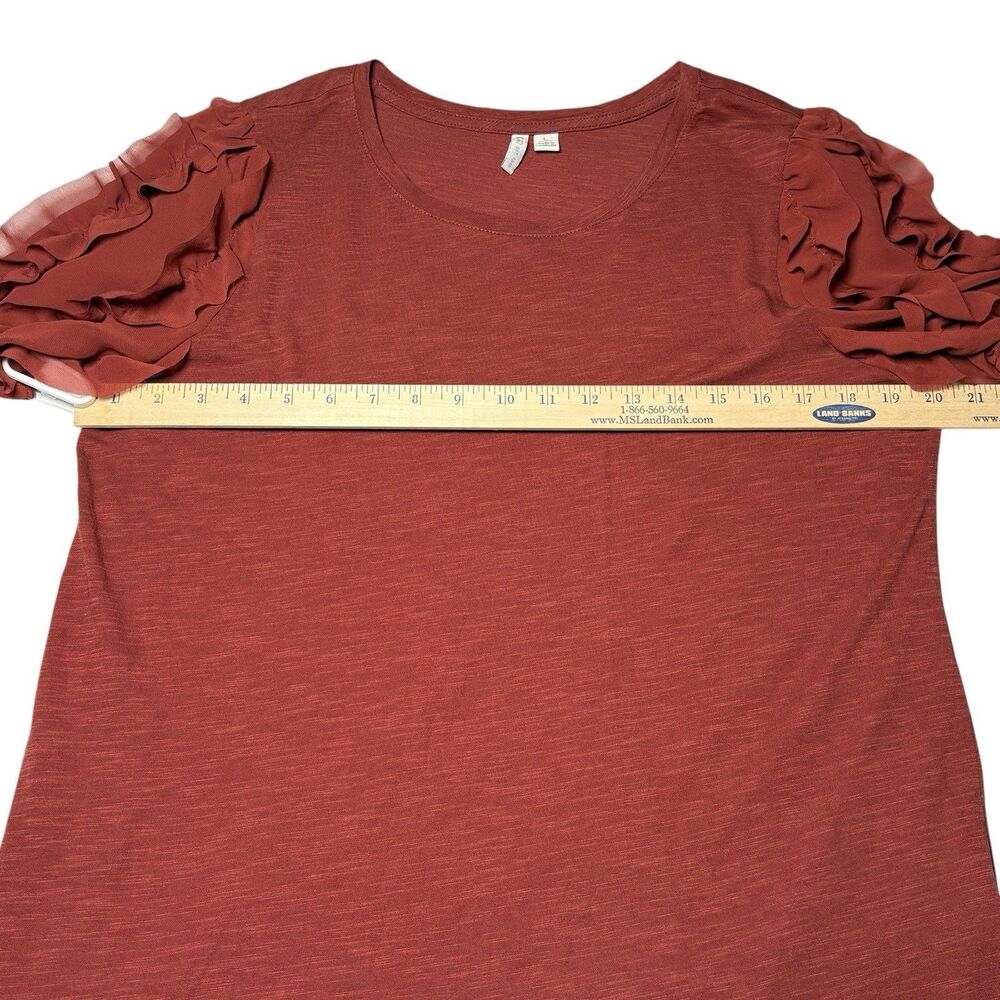 Cato Women’s Large Rust Ruffle Sleeve Pullover Top Short Sleeve Casual Blouse - Picture 4 of 8